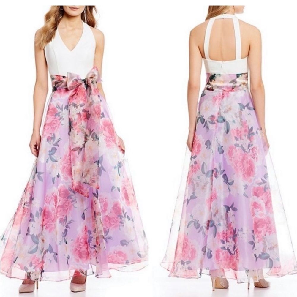 NWT ELIA J FLORAL HALTER NECK FULL LENGTH GOWN SZ: 8 - Picture 10 of 10